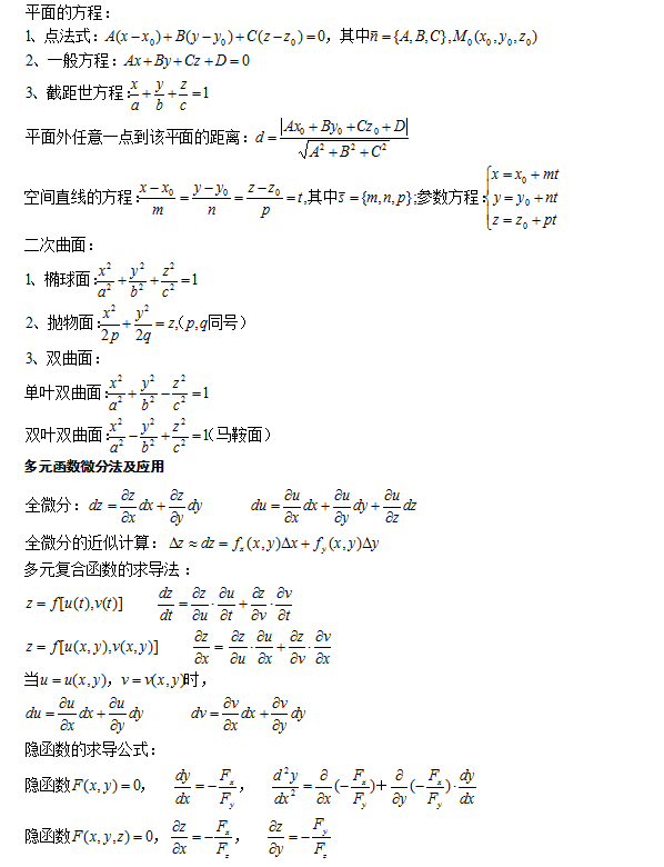 2020年江苏成人高考高等数学（一）公式总结