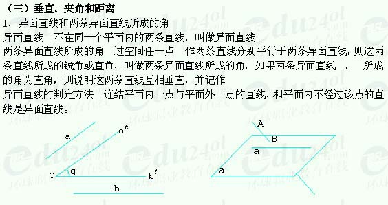 【江苏成人高考】复习资料理科数学--直线与平面