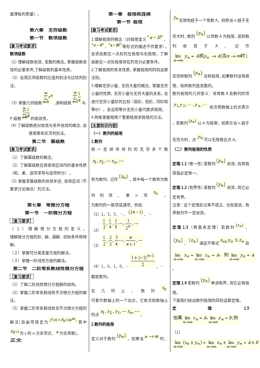 新疆成考专升本高等数学知识点汇总