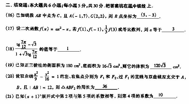 1999年成人高考高起点数学理工类试题及答案